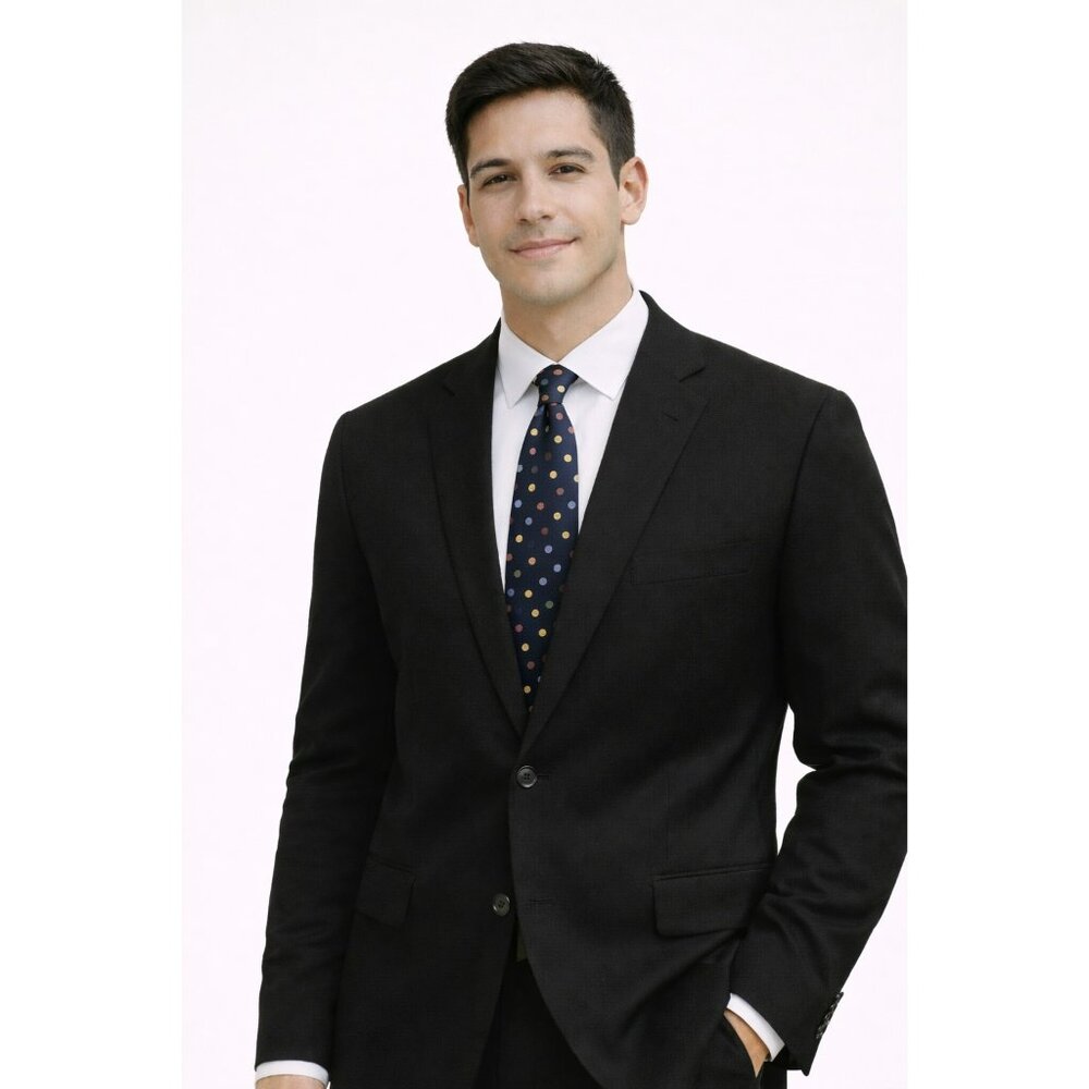 Brioni Handmade 100 % Silk Tie Navy With Colorful Polka Dot Pattern Made In Ital